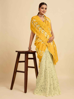 VAASTRAKALA Digital Print Bollywood Cotton Linen Saree(Yellow)