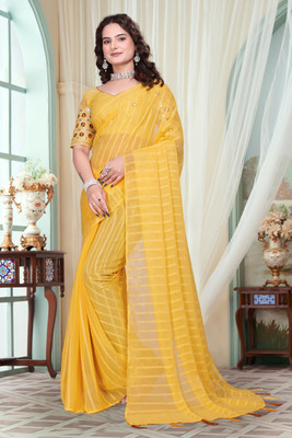 shrijamyaham Self Design Bollywood Chiffon Saree(Yellow)