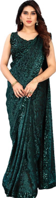 SHRIMAY Embellished Bollywood Brasso, Net Saree(Green)
