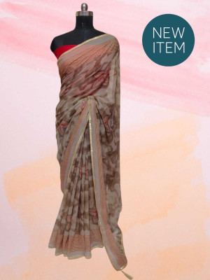 DEEPAK Printed Banarasi Silk Blend Saree(Beige)