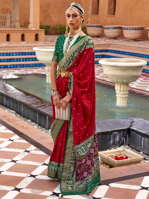 ANOUK Woven Patola Silk Blend Saree(Red)