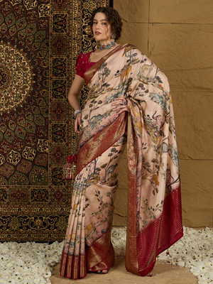 ANOUK Woven Chinnalapattu Viscose Rayon Saree(Beige)