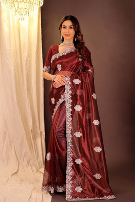 Moda Repido Embroidered Bollywood Net Saree(Maroon)