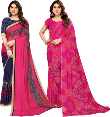Anand Sarees Printed Daily Wear Georgette Saree(Pack of 2, Dark Blue, Pink)