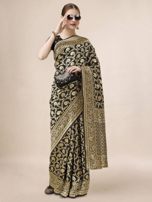 Pari Prints Woven Banarasi Cotton Silk Saree(Black)