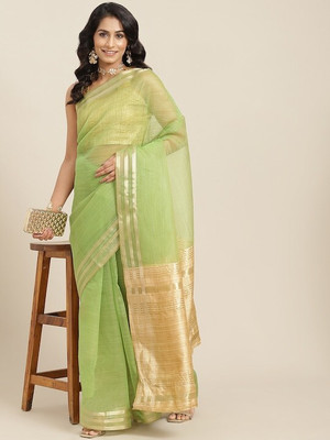 Divastri Solid/Plain Bollywood Organza Saree(Light Green)