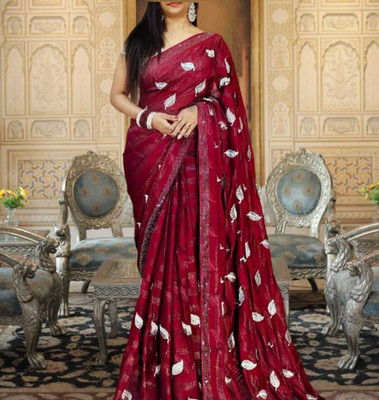 MAHADEV Self Design Handloom Chiffon Saree(Maroon)