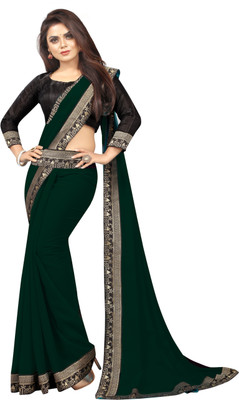 LIMTD Solid/Plain Bollywood Georgette Saree(Dark Green)