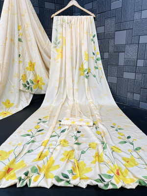 Jumki Fashion Digital Print, Floral Print Bollywood Crepe Saree(Yellow)