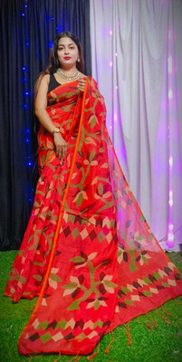 sourav biswas Self Design, Woven Daily Wear Cotton Silk Saree(Red)