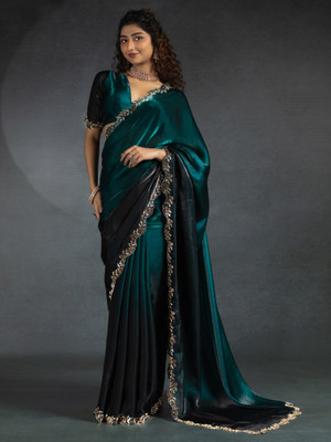 Tasrika Embellished Bollywood Satin Saree(Green)
