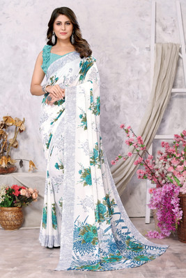 Priyashi Printed, Digital Print Bollywood Georgette Saree(White)