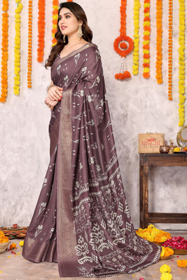 MIRCHI FASHION Printed Daily Wear Silk Blend Saree(Magenta, Cream)