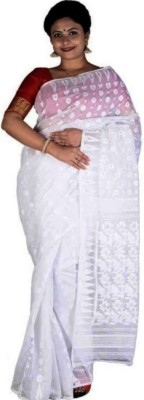 ANJALI TEXTILES Woven Jamdani Cotton Silk Saree(White)