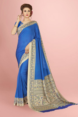 Novus Knitting Printed Mysore Art Silk Saree(Light Blue)