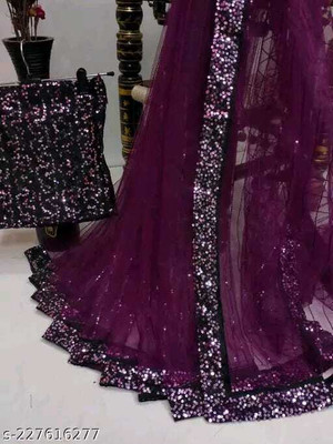 LADYSUTRA Embellished Bollywood Net Saree(Purple, Black)