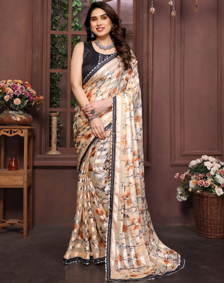 YASHIKA Printed Bandhani Georgette, Lace Saree(Orange)
