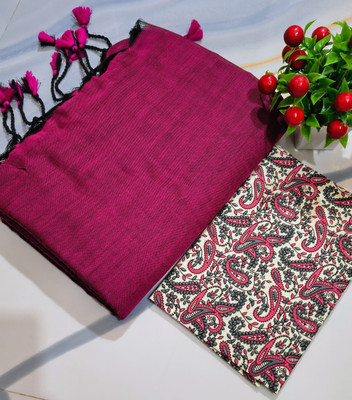 HouseOfCommon Solid/Plain Handloom Cotton Blend Saree(Pack of 2, Pink)