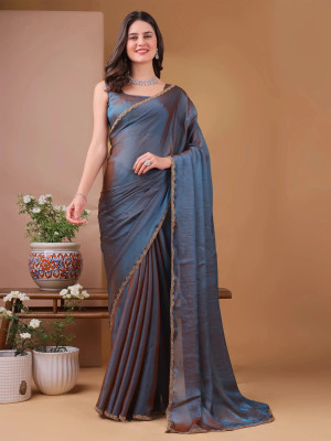 Bombey Velvat Fab Self Design Bollywood Georgette, Chiffon Saree(Grey)