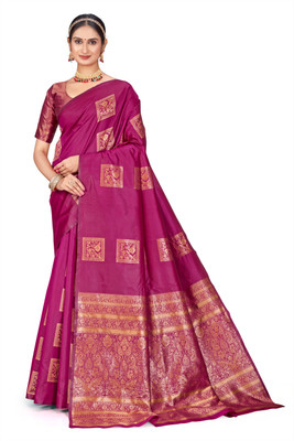 BuyNests Woven, Paisley, Self Design Kanjivaram Silk Blend Saree(Magenta)