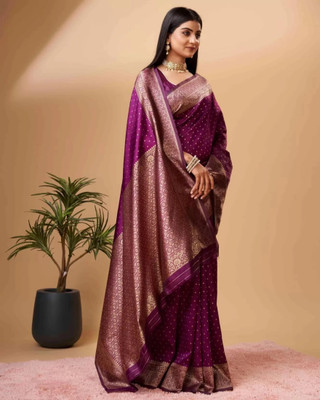 ETHNICHITZ Self Design, Floral Print Kanjivaram Pure Silk, Cotton Silk Saree(Magenta)