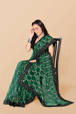 JAY RAMDEV FASHION Embroidered Bollywood Net Saree(Green)