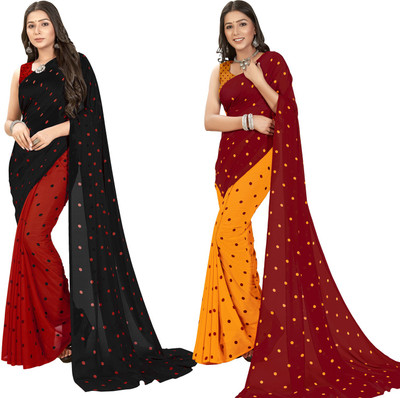 Anand Sarees Printed Daily Wear Georgette Saree(Pack of 2, Multicolor, Red, Black)
