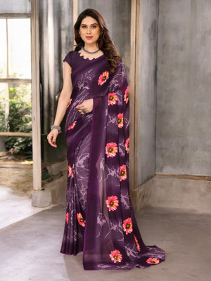 The Textile Hub Self Design Bollywood Georgette Saree(Purple)