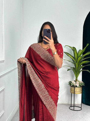 GOLDOLL FAB Embroidered Bollywood Georgette Saree(Red)