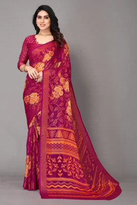 het designer studio Floral Print Banarasi Brasso Saree(Red)