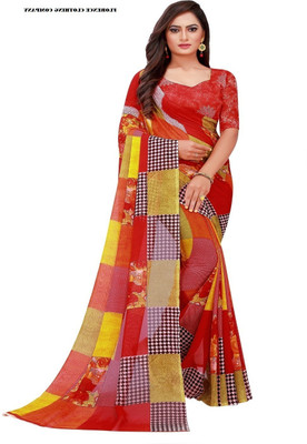 Saadhvi Self Design Kalamkari Cotton Blend Saree(Red)