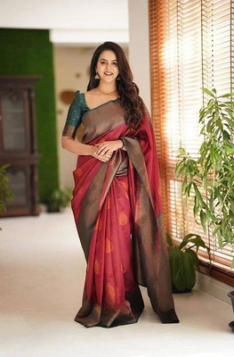 Miren Self Design Banarasi Jacquard Saree(Red)