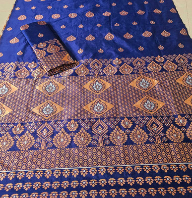 VRAJ CREATION Woven Mekhela Chador Pure Silk Saree(Dark Blue)