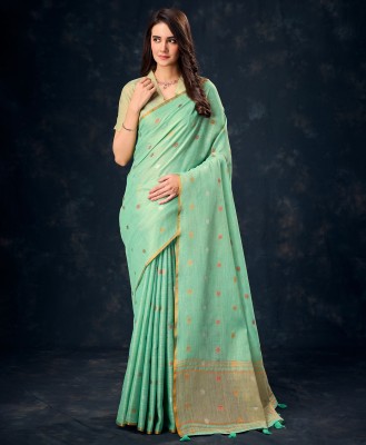 RekhaManiyar Embellished Bollywood Linen Saree(Dark Green)