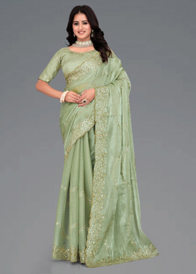 Mortile Designer Studio Woven Kanjivaram Silk Blend Saree(Green)