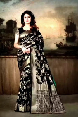 FABART CRETION Woven Banarasi Cotton Silk Saree(Black)