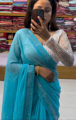 Vrati Creation Solid/Plain Bollywood Georgette Saree(Blue)