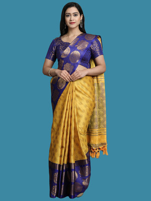 HouseOfCommon Woven Gadwal Art Silk, Jacquard Saree(Yellow)