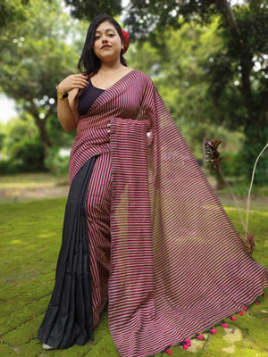 Maa kali saree center Printed Bollywood Cotton Blend Saree(Purple)