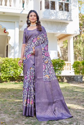 DHARMRAJ ENTERPRISE Digital Print Banarasi Crepe Saree(Purple)