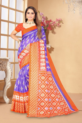 Suali Printed Bandhani Art Silk Saree(Purple)