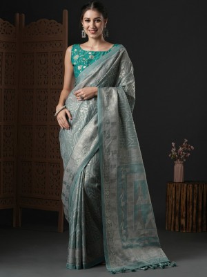 Divastri Printed Bollywood Cotton Blend Saree(Grey)