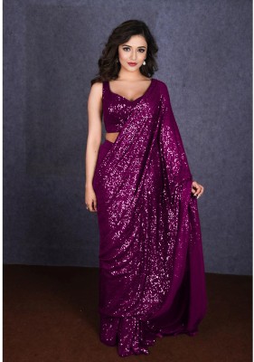 kamaldesigner Embroidered, Embellished Bollywood Georgette Saree(Purple)