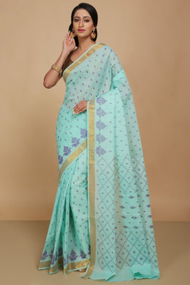 Divastri Checkered Taant Pure Cotton Saree(Blue)