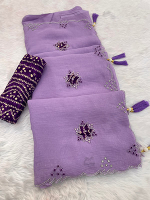 KONICA FAB Solid/Plain Bollywood Chiffon Saree(Purple)