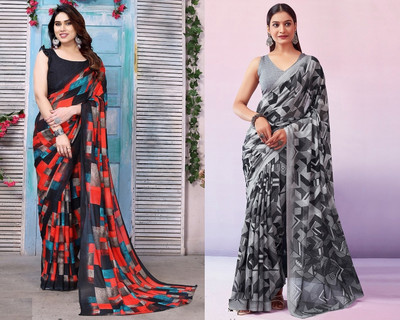 Panchvati NX Printed Bollywood Georgette Saree(Pack of 2, Multicolor)
