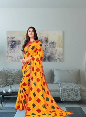 HouseOfCommon Printed Bollywood Georgette Saree(Yellow)