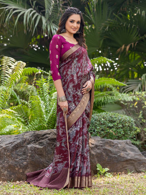 Sareemall Printed Chinnalapattu Viscose Rayon Saree(Maroon)