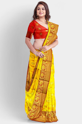 Doroly Self Design Banarasi Art Silk Saree(Yellow)