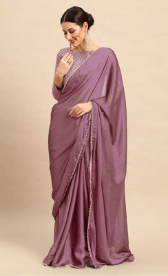 Hirank Solid/Plain Bollywood Georgette Saree(Pink)